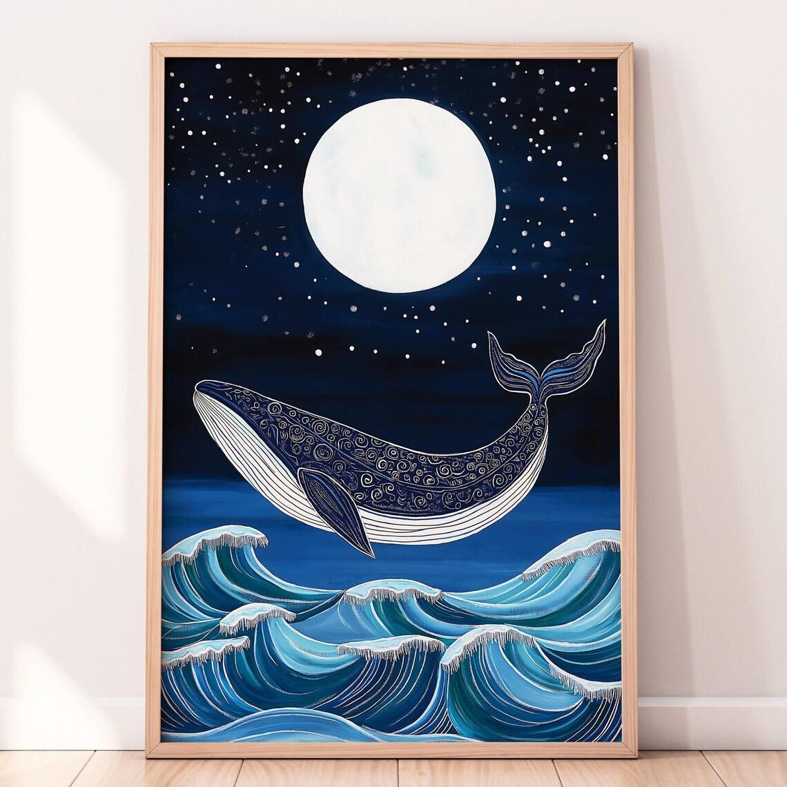Ocean Wave Whale Nautical Decor Art Print