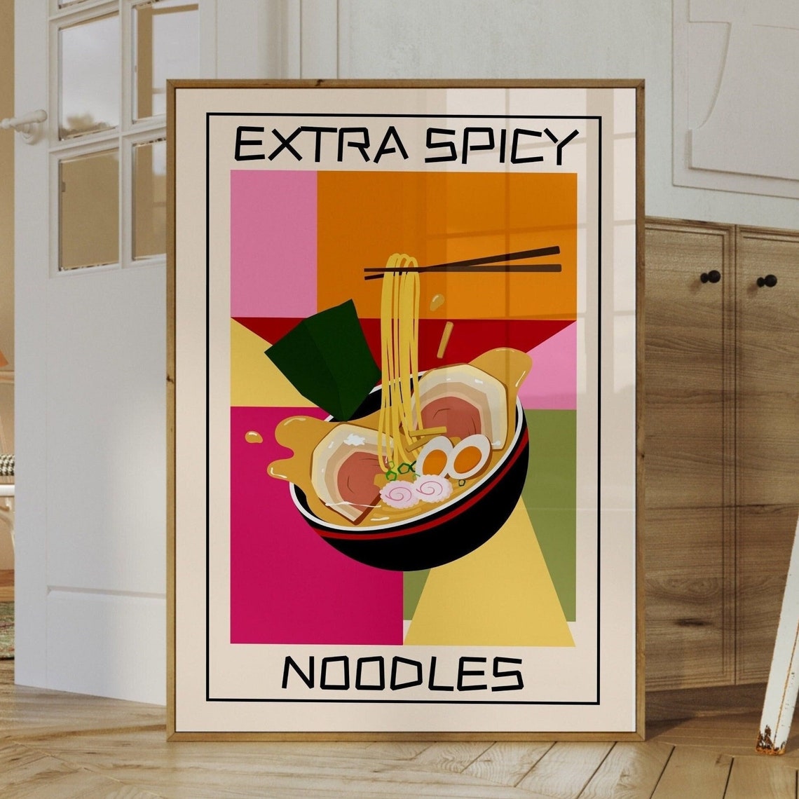 Extra Spicy Noodles Ramen Bowl Colorful Pop Kitchen Wall Art - Image 2