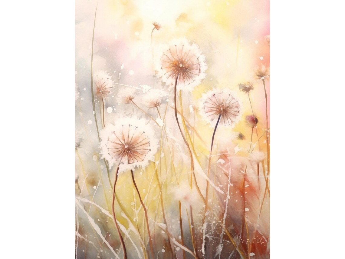 Dandelions Watercolor Neutral Floral Art Print