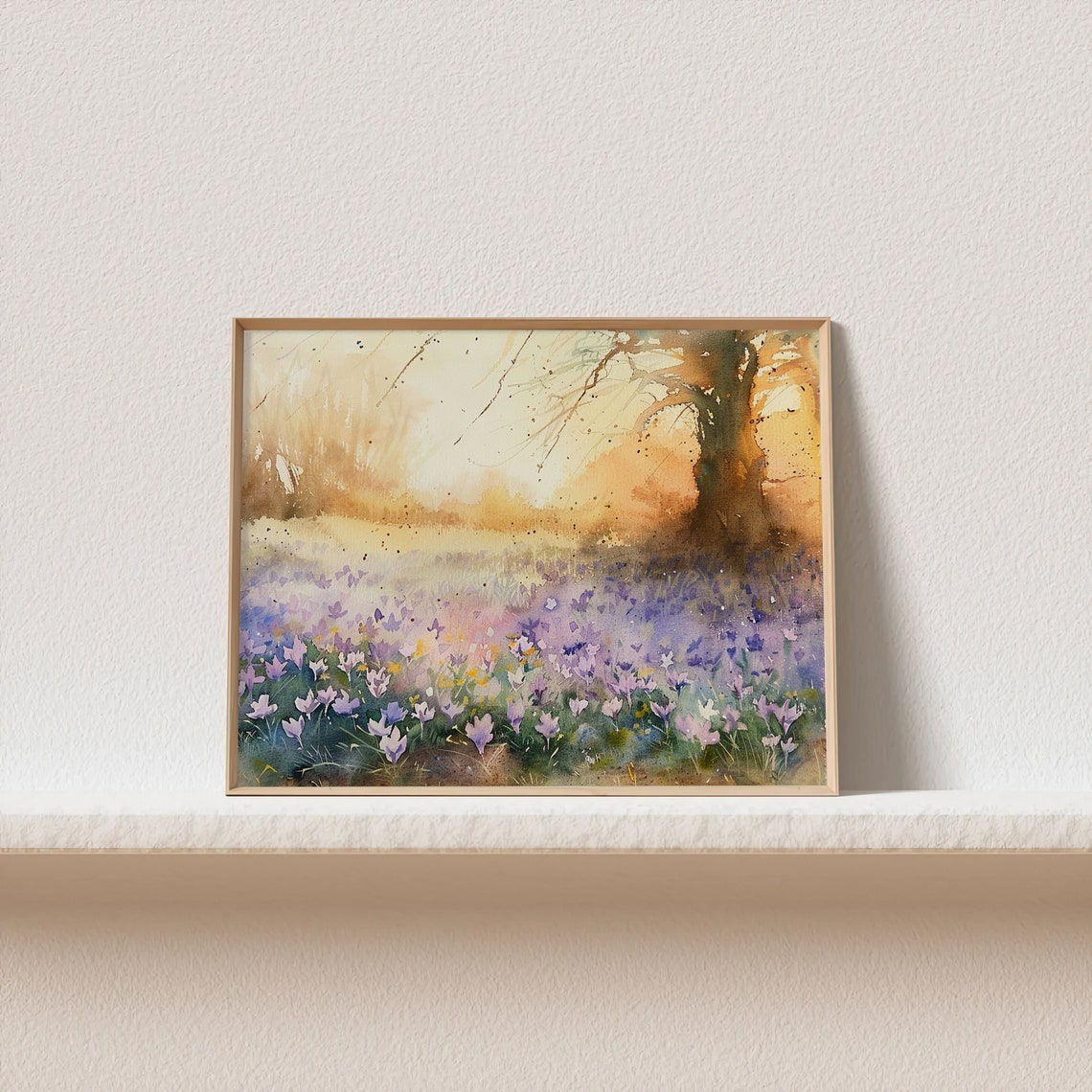 Spring Crocus Field Purple Bloom Watercolor Floral Meadow Poster - Image 2
