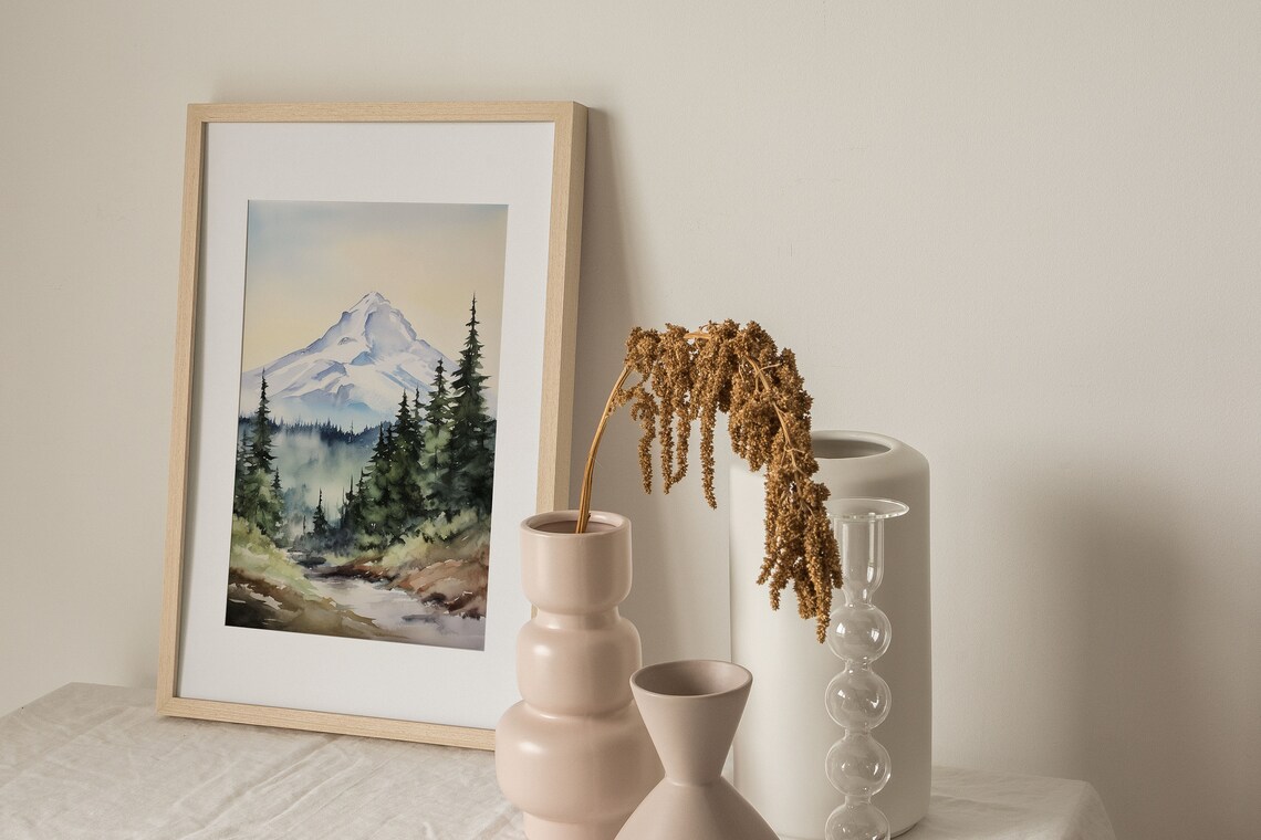 Mount Bachelor Watercolor Mountain Valley Art Print - Image 4