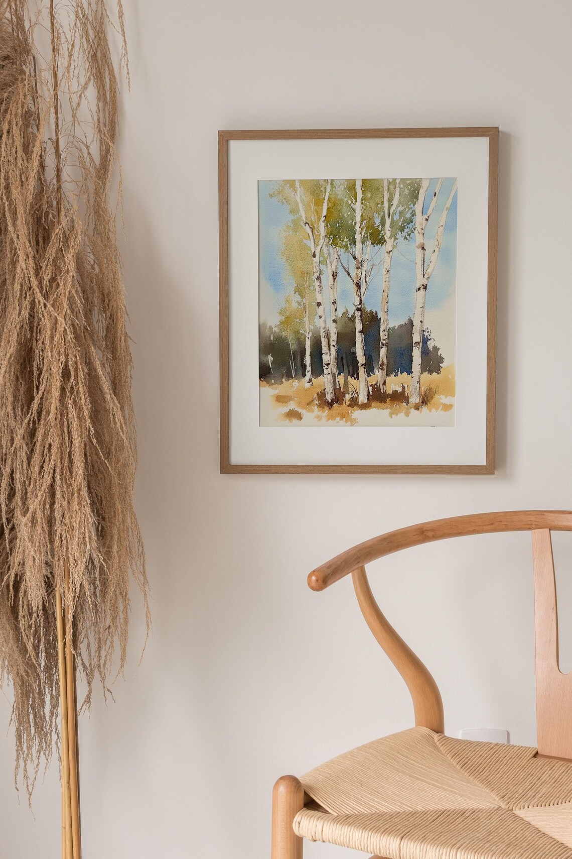 White Birch Trees Standing in a Golden Autumn Meadow Watercolor Poster - Image 2