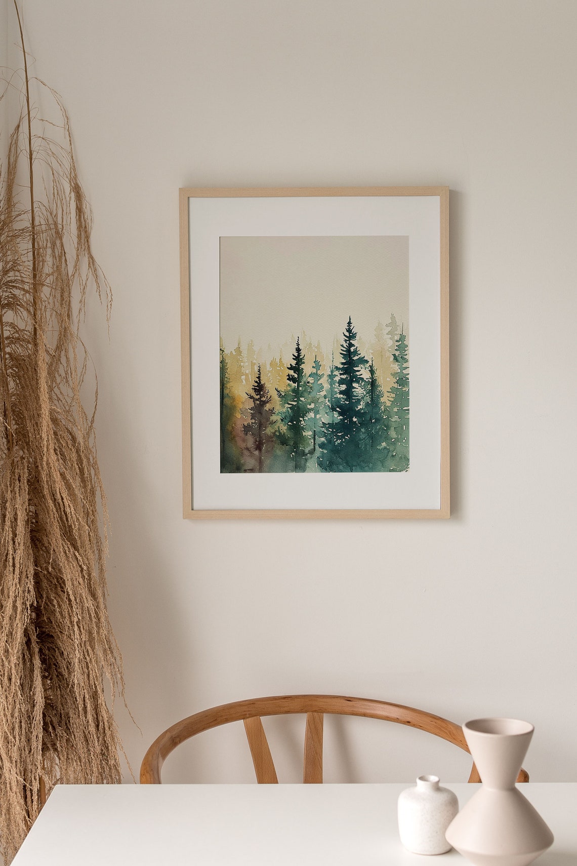 Misty Watercolor Pine Forest Foggy Evergreen Trees Calm Poster - Image 5