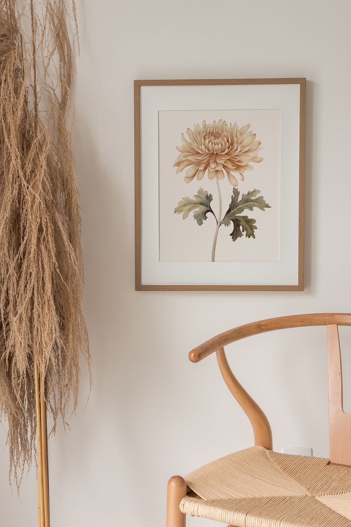 Soft Peach Chrysanthemum Bloom Botanical Watercolor Study Poster - Image 5