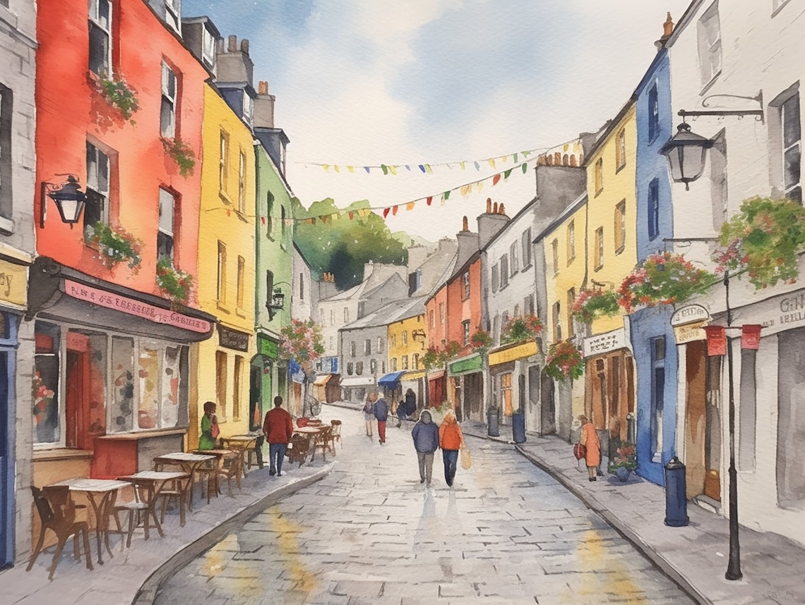 Galway Watercolor Art Print, Irish Cityscape
