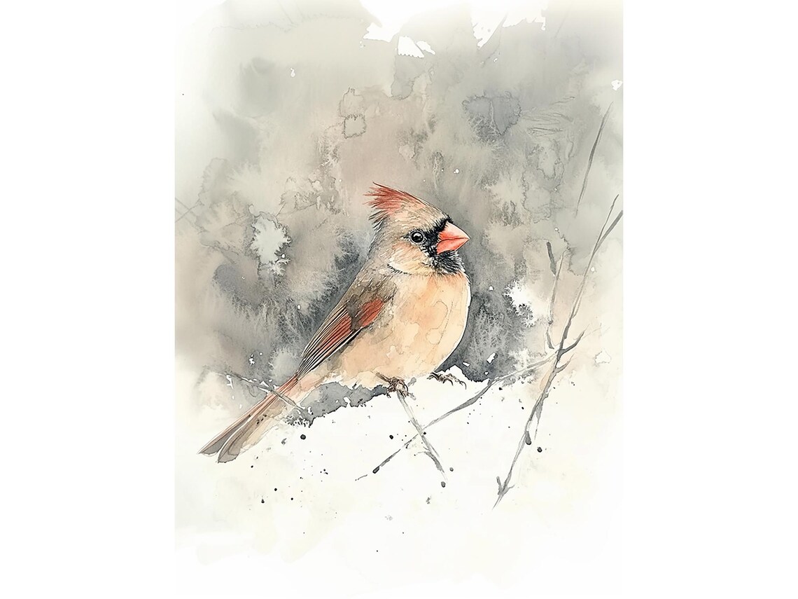 Female Cardinal Painting Watercolor Bird Art Print