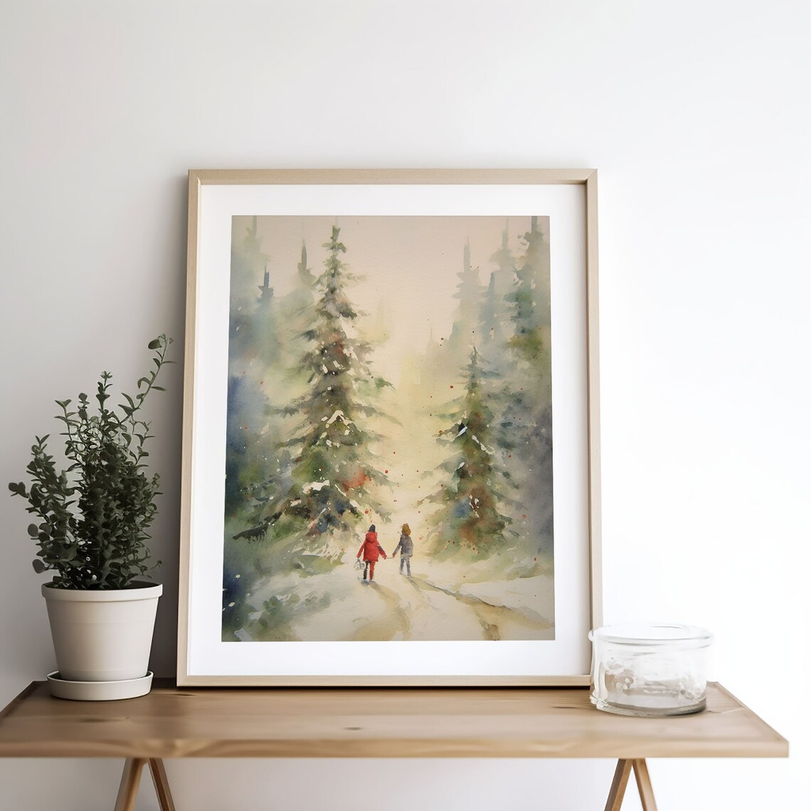 Christmas Painting Two Sisters Winter Forest Art Print - Image 3