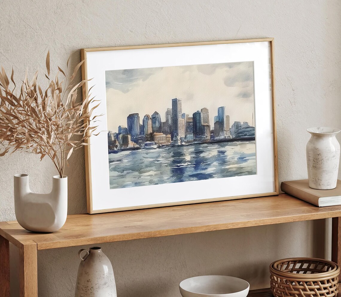 Boston Watercolor Cityscape Art Print, Skyline Poster - Image 2