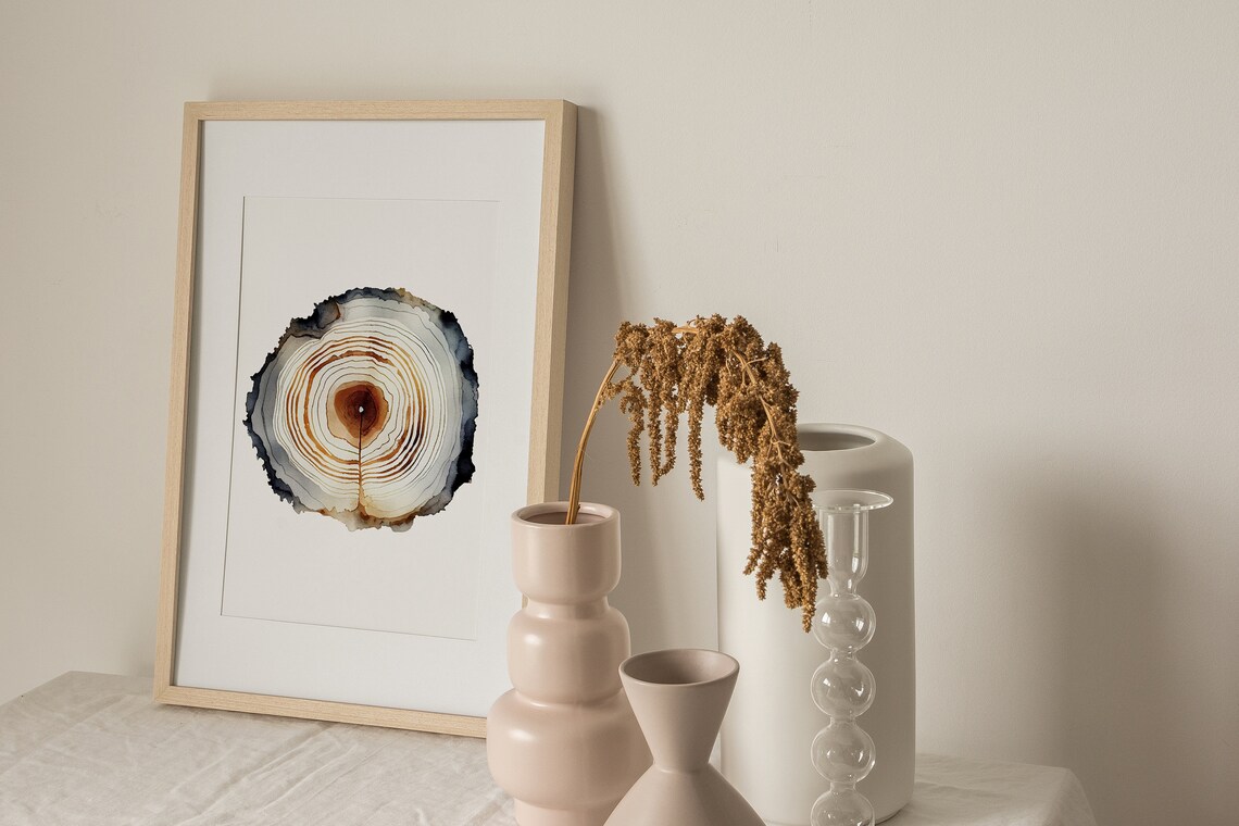 Oak Tree Ring Watercolor Art Print, Minimalist - Image 3