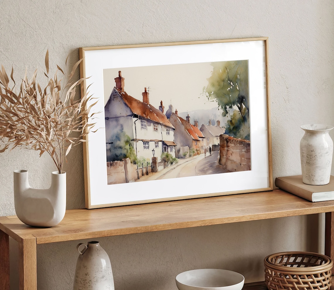 Lacock Watercolor Cityscape Art Print, Wiltshire - Image 3