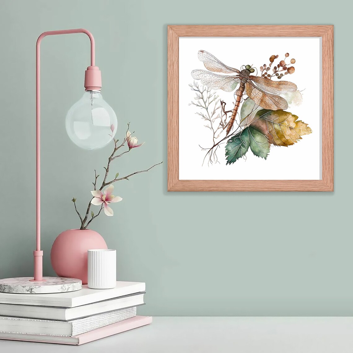 Dragonfly Watercolor Art Print, Botanical Fall Leaves - Image 5