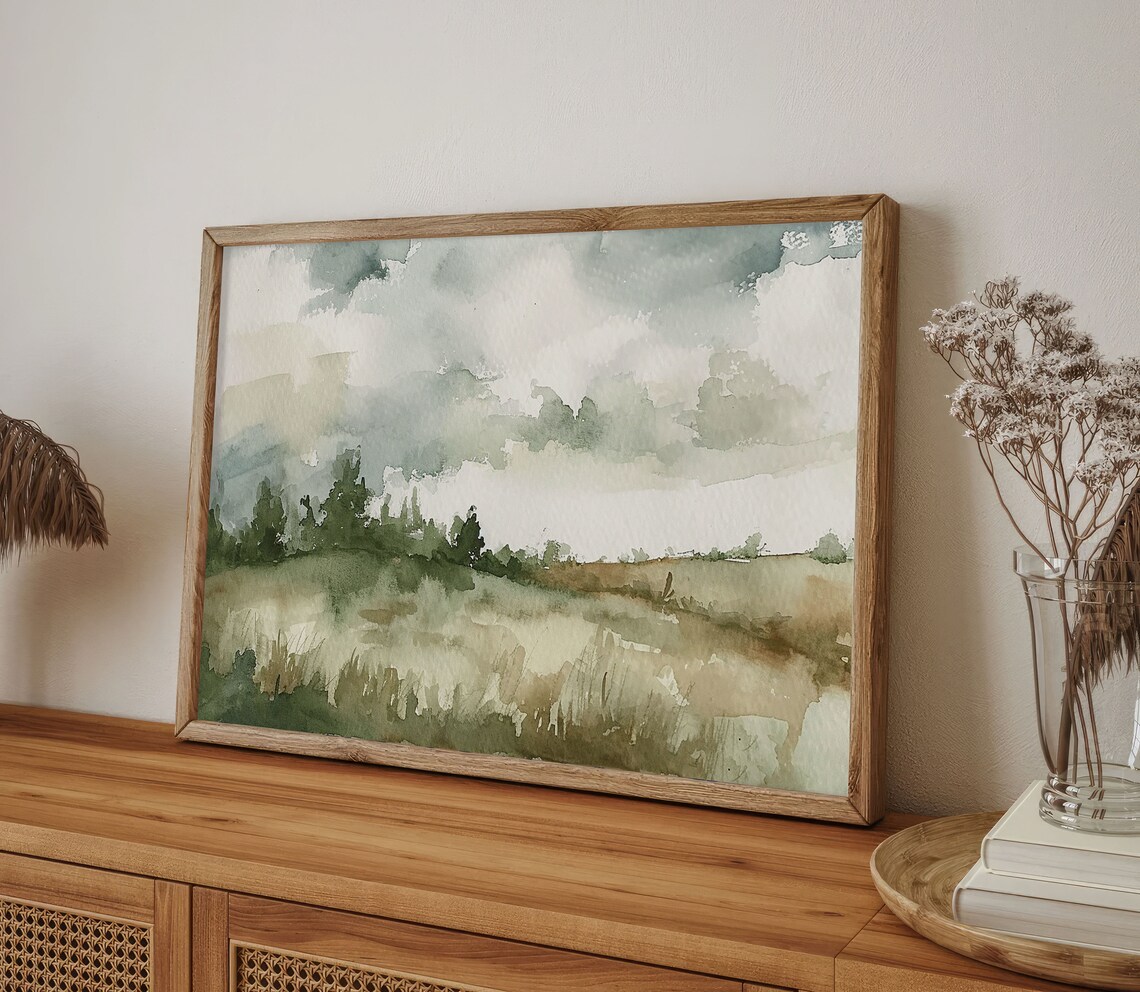 Countryside Painting Rustic Landscape Watercolor Art Print - Image 3