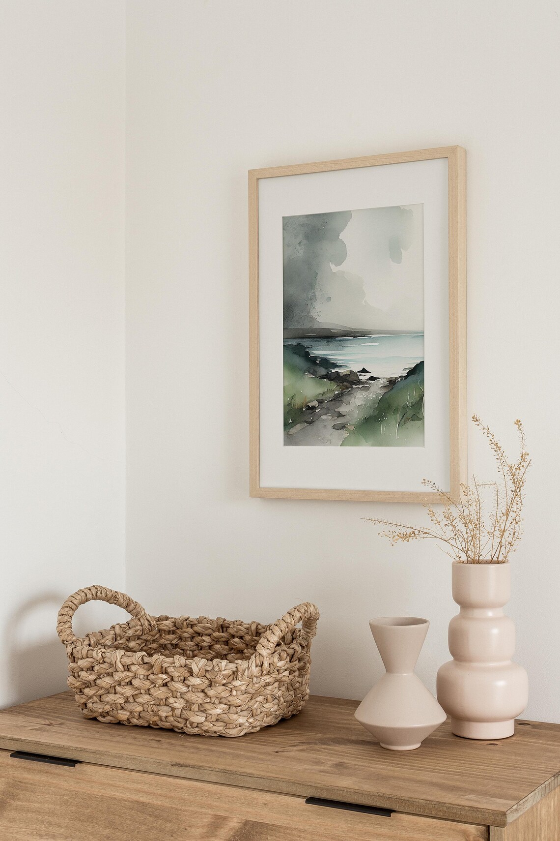 Giants Causeway Ireland Moody Coast Watercolor Seascape Poster - Image 2