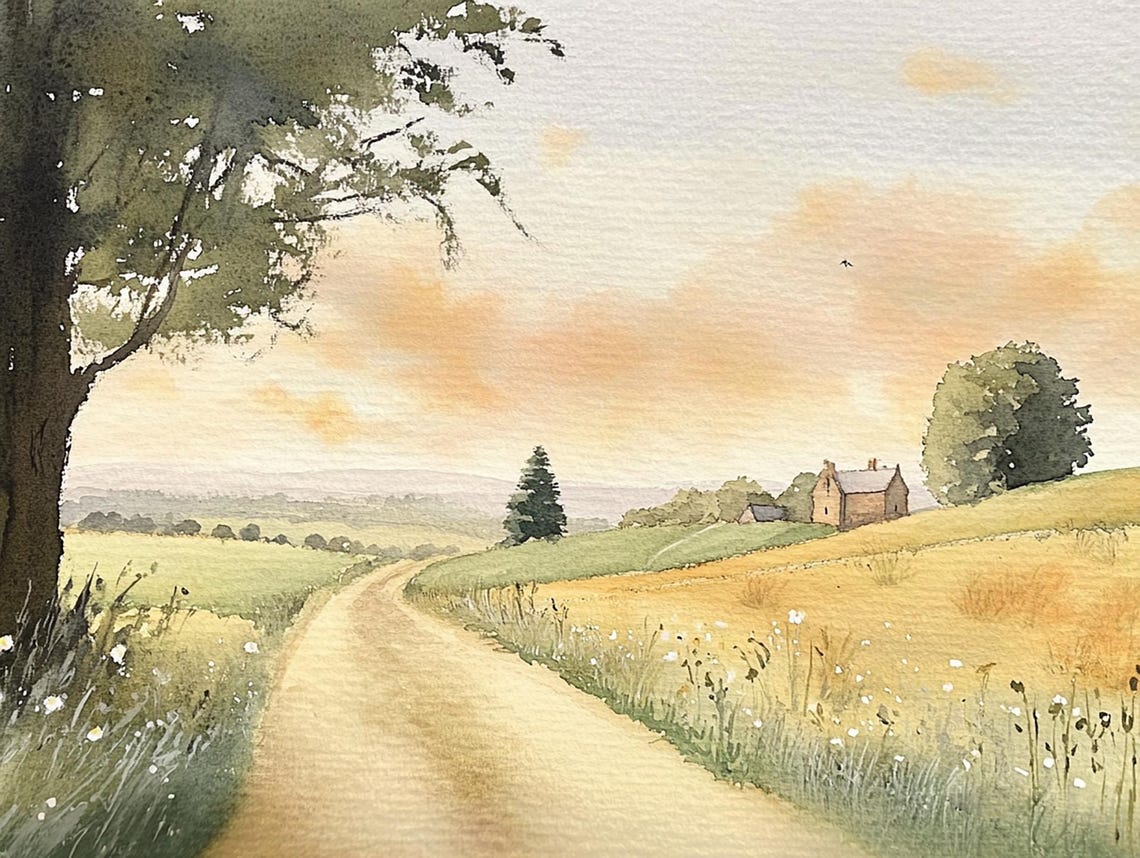 Country Lane Painting Westport Watercolor Art Print Ireland Wall Art Irish Countryside Print Landscape Art