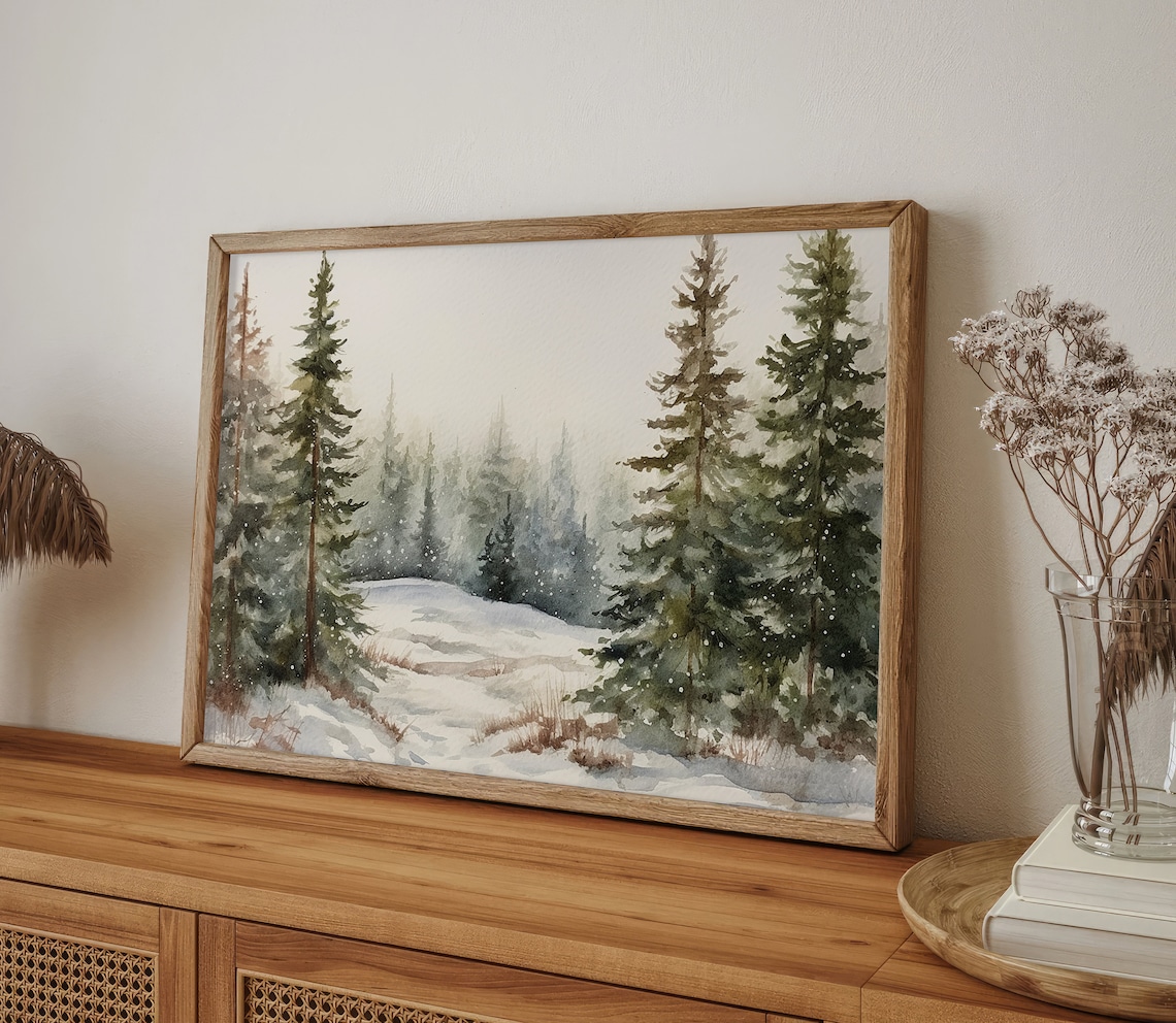 Snow Scene Watercolor Winter Landscape Art Print - Image 2