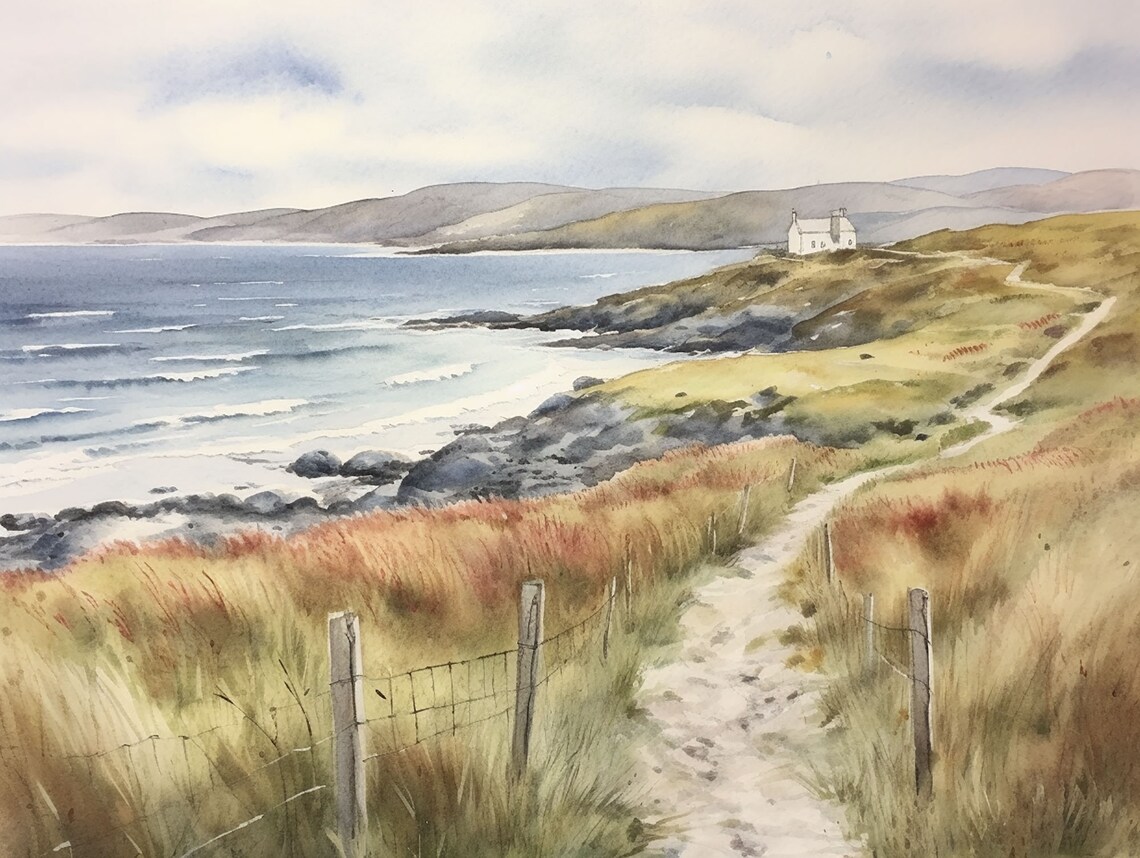 Wild Atlantic Way Ireland Coastline Watercolor Art Print