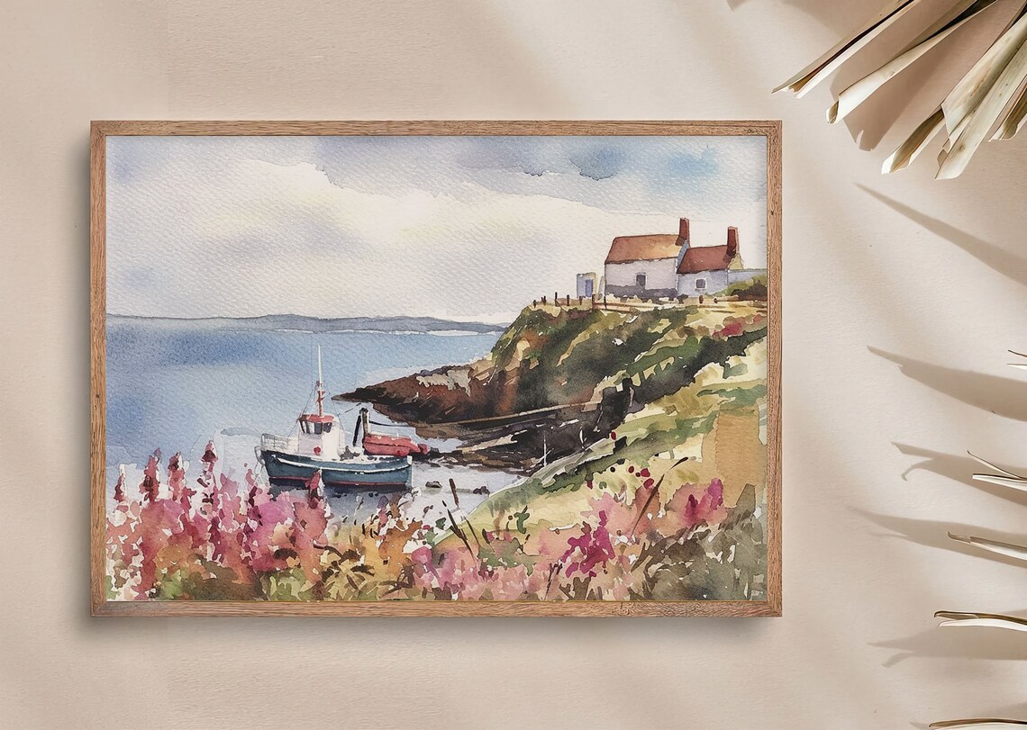 Howth Coastal Watercolor Art Print, Ireland Seascape - Image 4