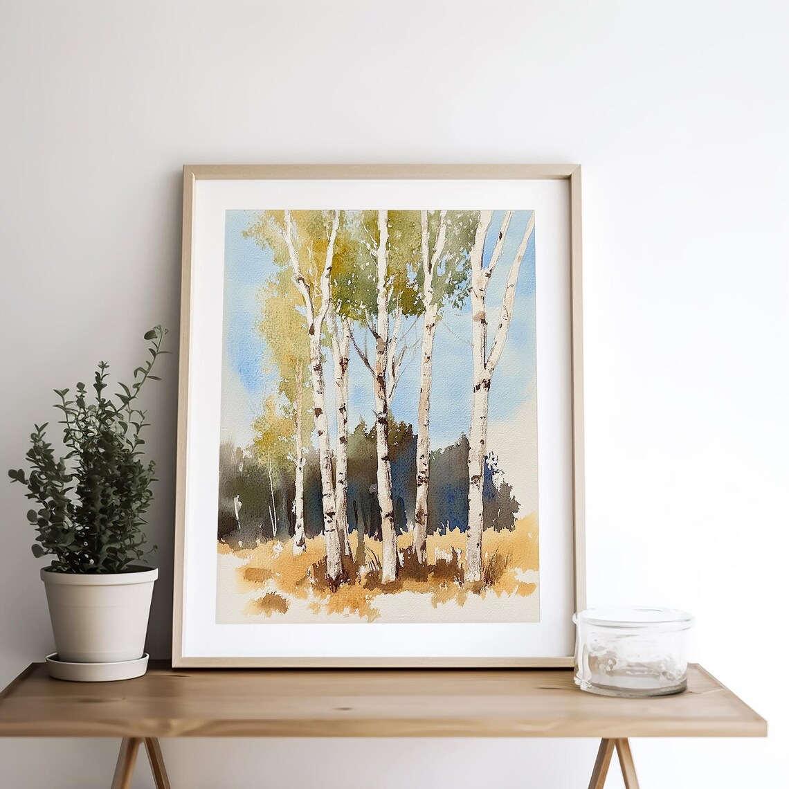 White Birch Trees Standing in a Golden Autumn Meadow Watercolor Poster - Image 4