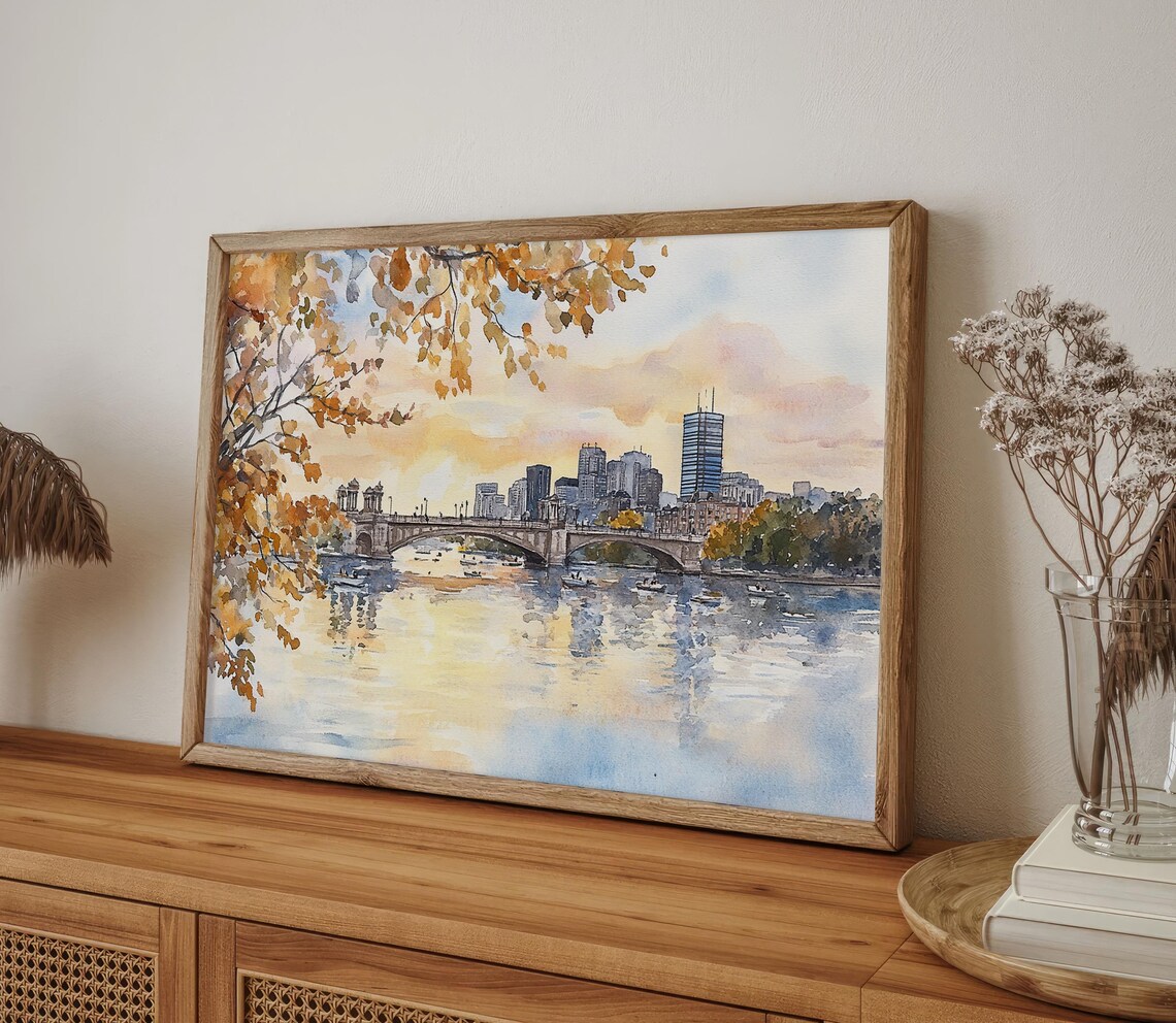 Charles River Boston Cityscape Watercolor Art Print - Image 4