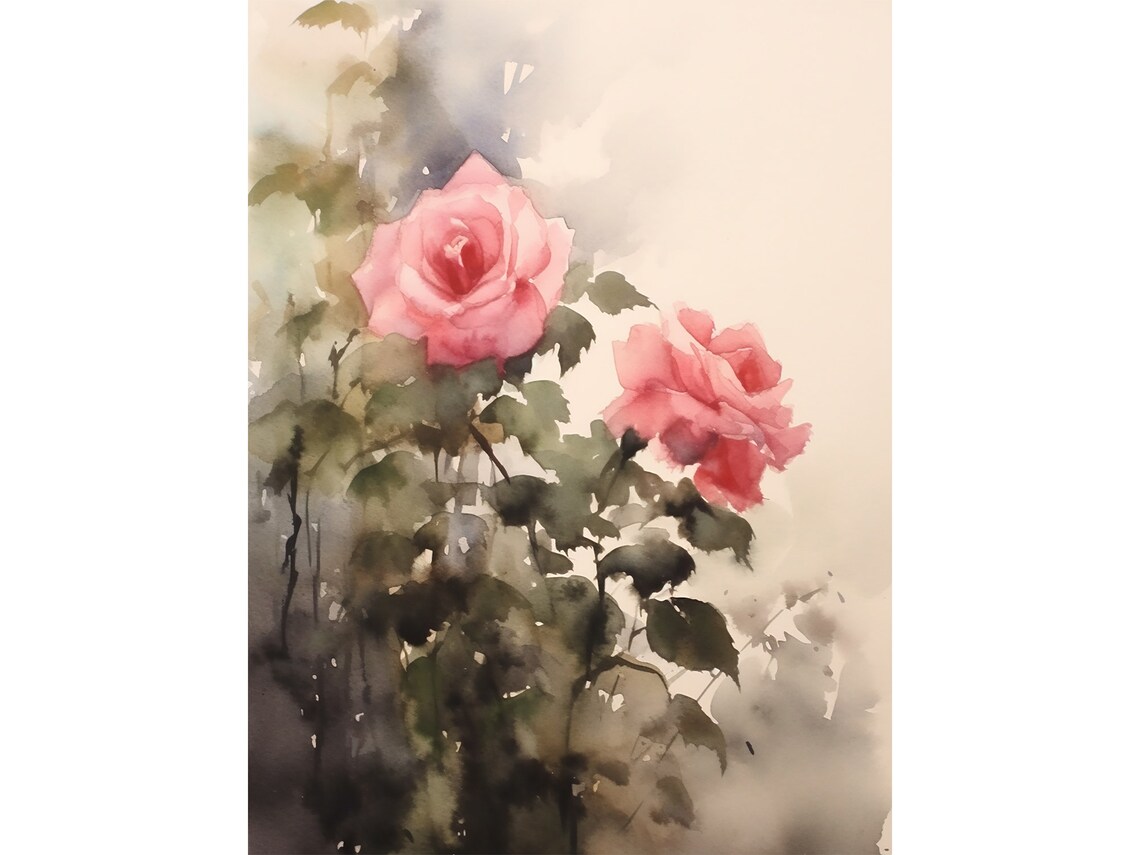 Rosebush Watercolor Floral Art Print, Rustic Decor