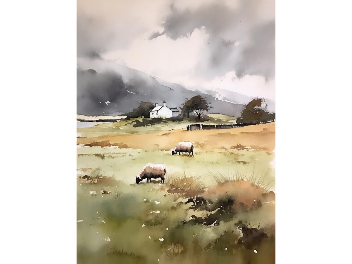 Glencoe Scottish Farm Watercolor Print, Farmhouse