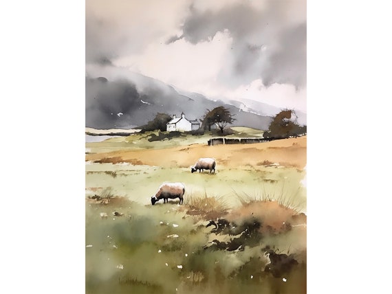 Glencoe Scottish Farm Watercolor Print, Farmhouse