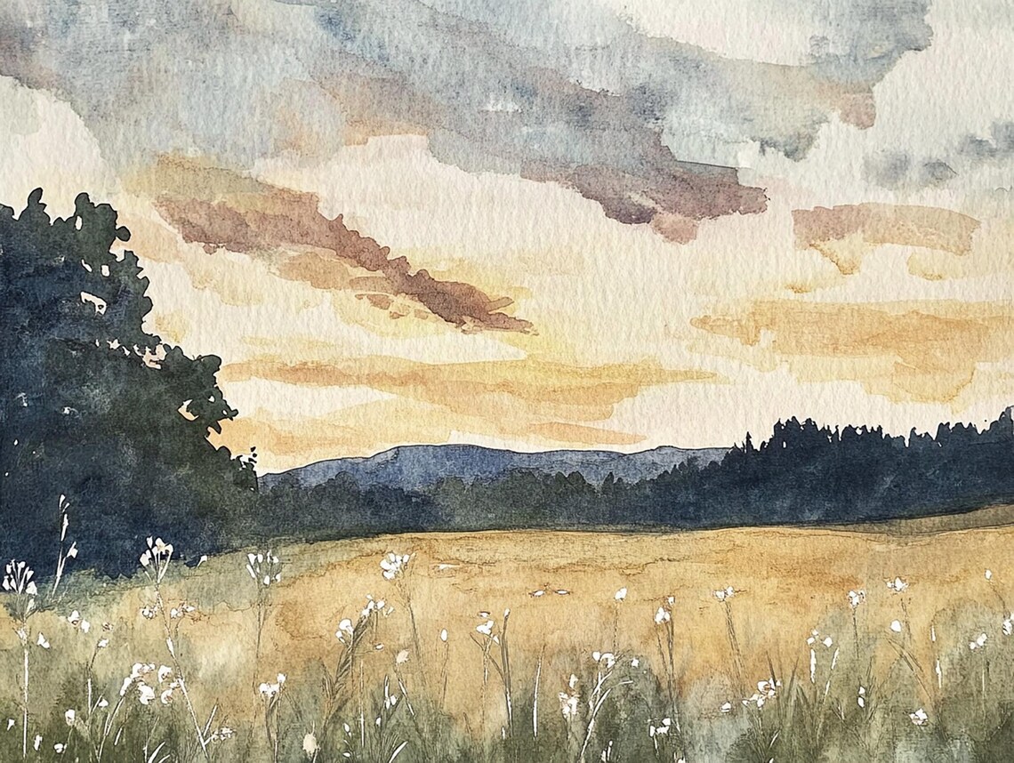 Tennessee Sunset Landscape Watercolor Art Print