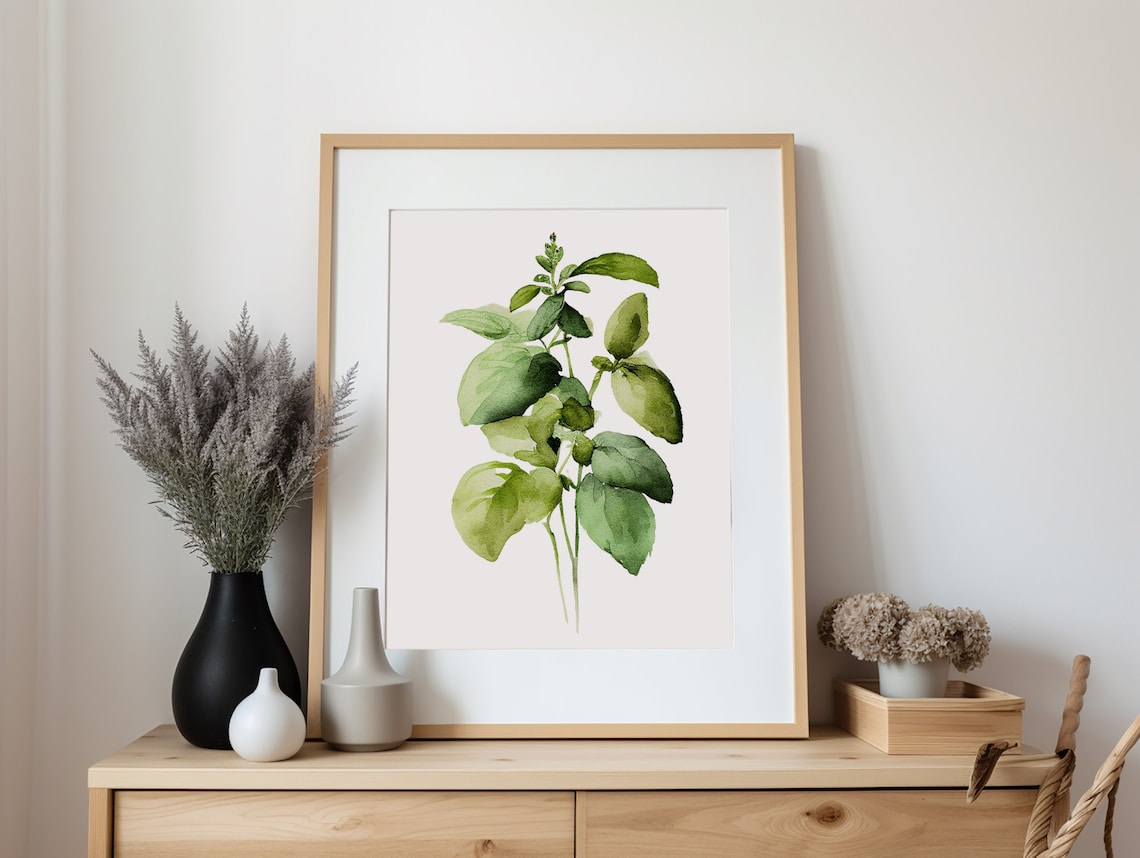 Basil Painting Watercolor Art Print, Botanical Kitchen - Image 3