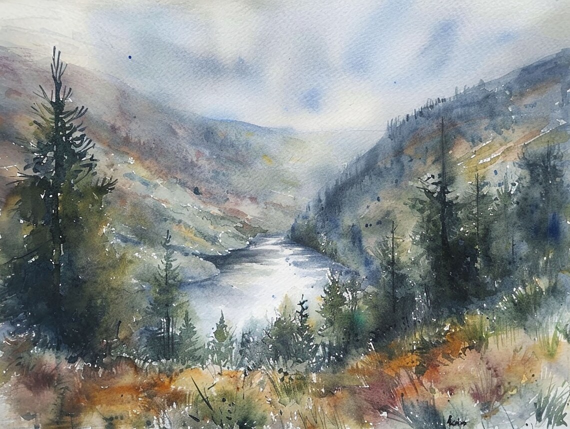 Glendalough Wicklow Watercolor Art Print, Ireland