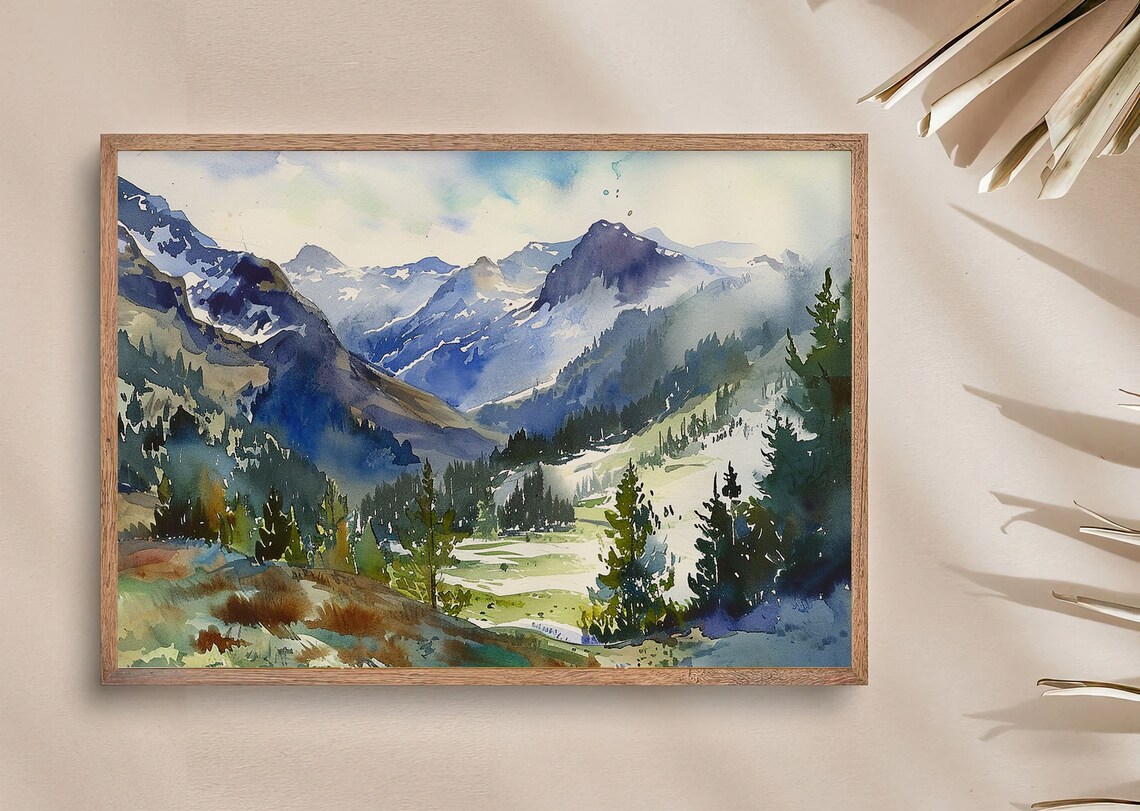 Rocky Mountains Watercolor Art Print, Wyoming - Image 4