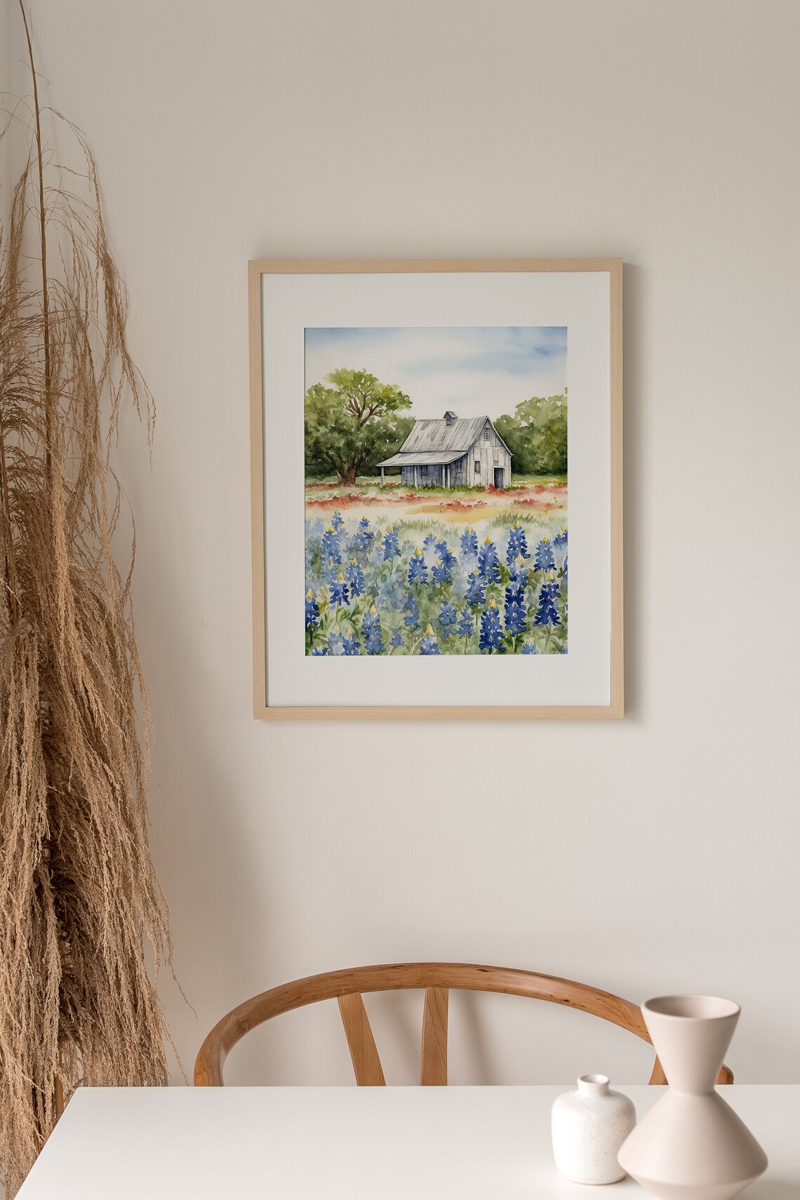 Bluebonnets Painting Rustic Farm Landscape Art Print - Image 3