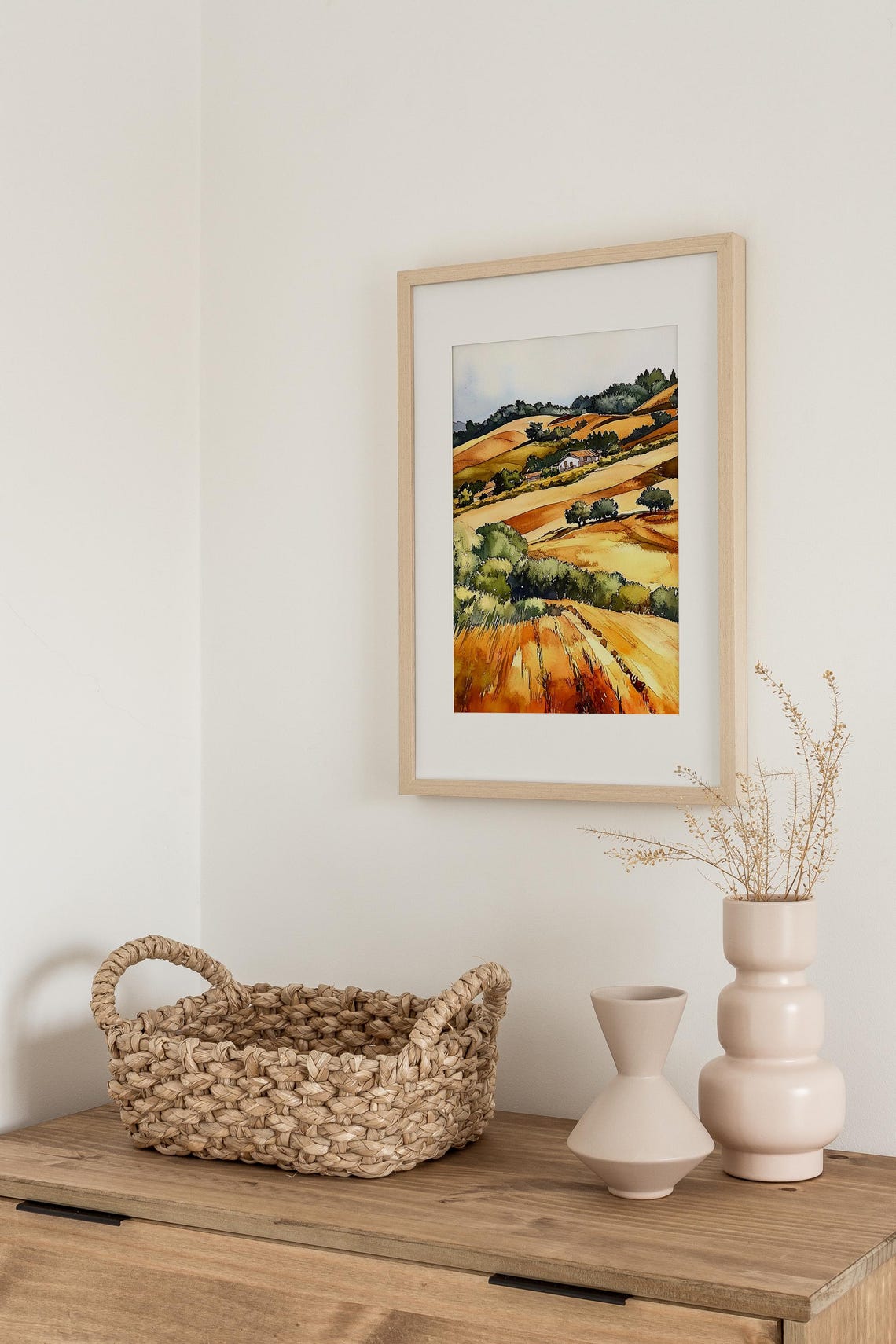 San Joaquin Valley Golden Hills Farm Watercolor California Poster - Image 3