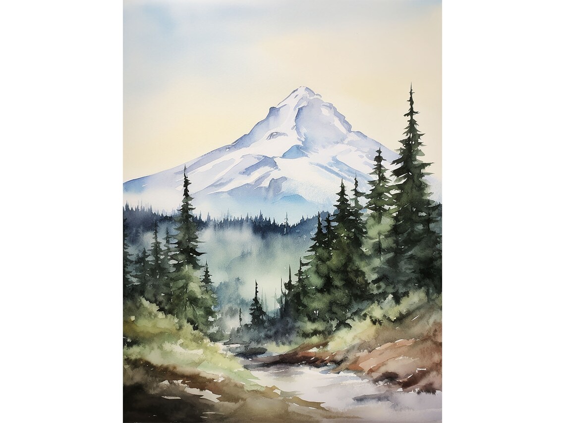 Mount Bachelor Watercolor Mountain Valley Art Print