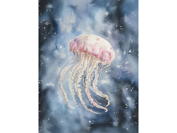 Jellyfish Painting Jellyfish Watercolor Art Print Bathroom Wall Art Underwater Print Sea Animal Poster Beach House Decor