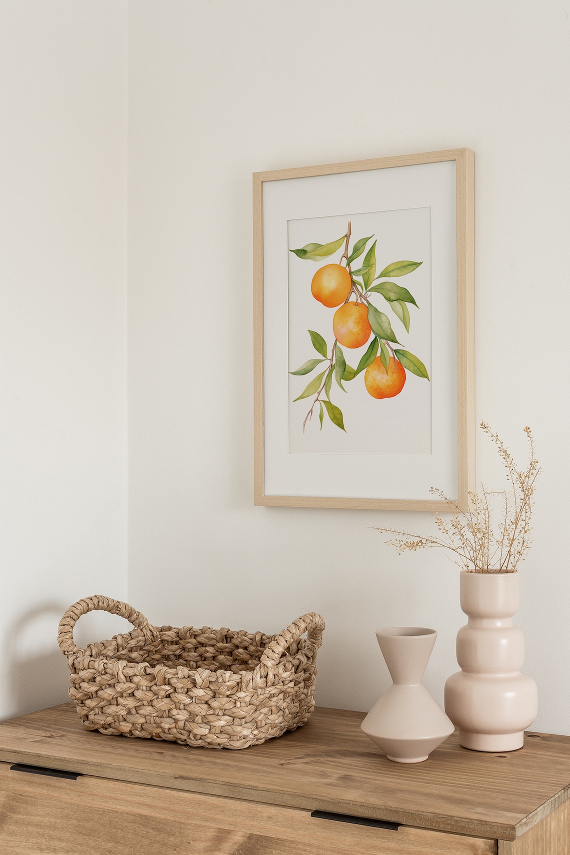 Juicy Ripe Oranges Hanging from a Leafy Branch Watercolor Print - Image 3