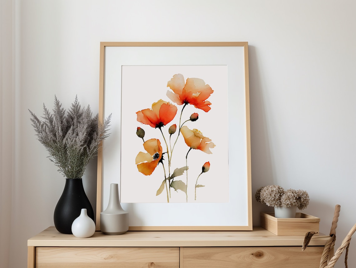 California Poppy Watercolor Art Print, Floral Farmhouse - Image 3