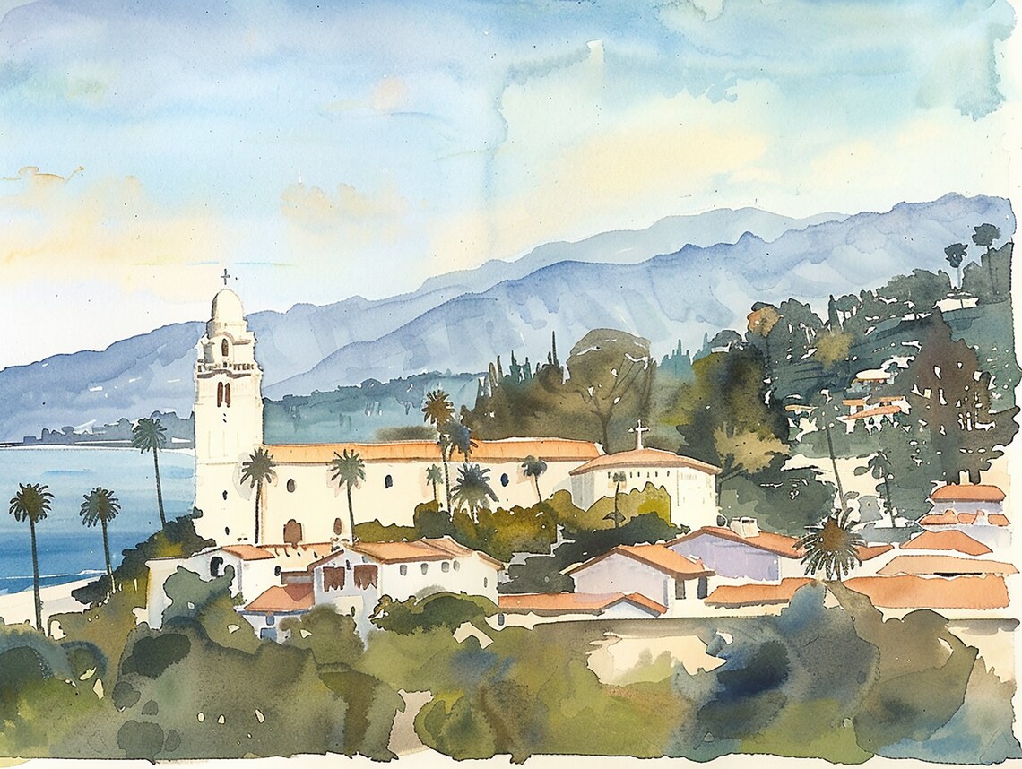 Santa Barbara Coastal Watercolor Art Print