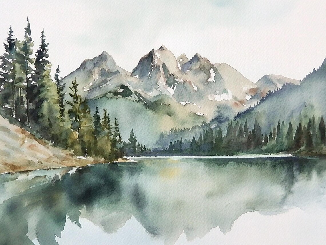 Alice Lake Sawtooth Range Watercolor Art Print
