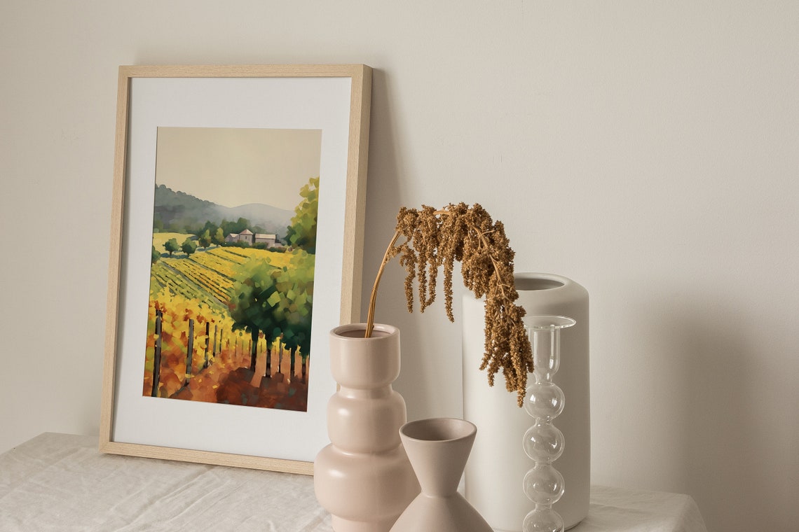 Napa Valley Autumn Vineyard Golden Rows Watercolor Wine Country Poster - Image 2