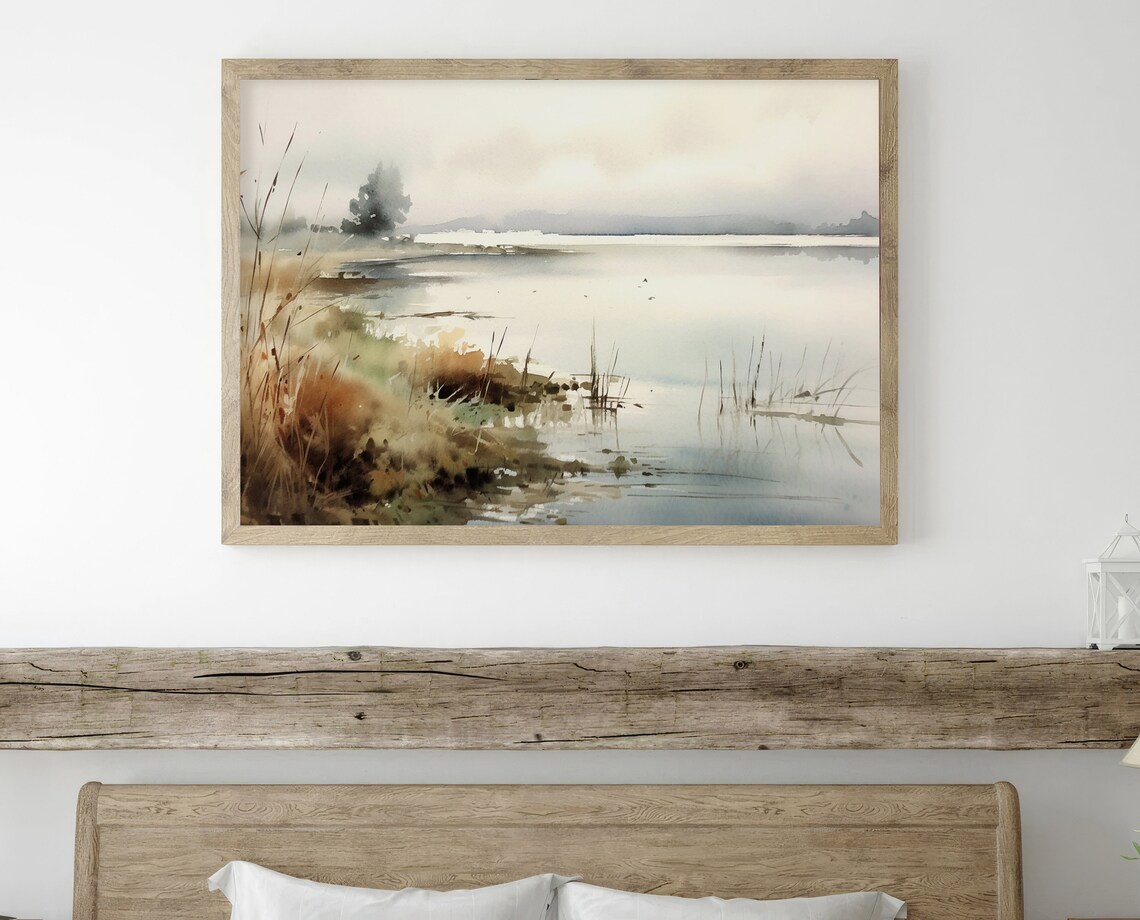 Sunset Lake Watercolor Abstract Landscape Art Print - Image 3