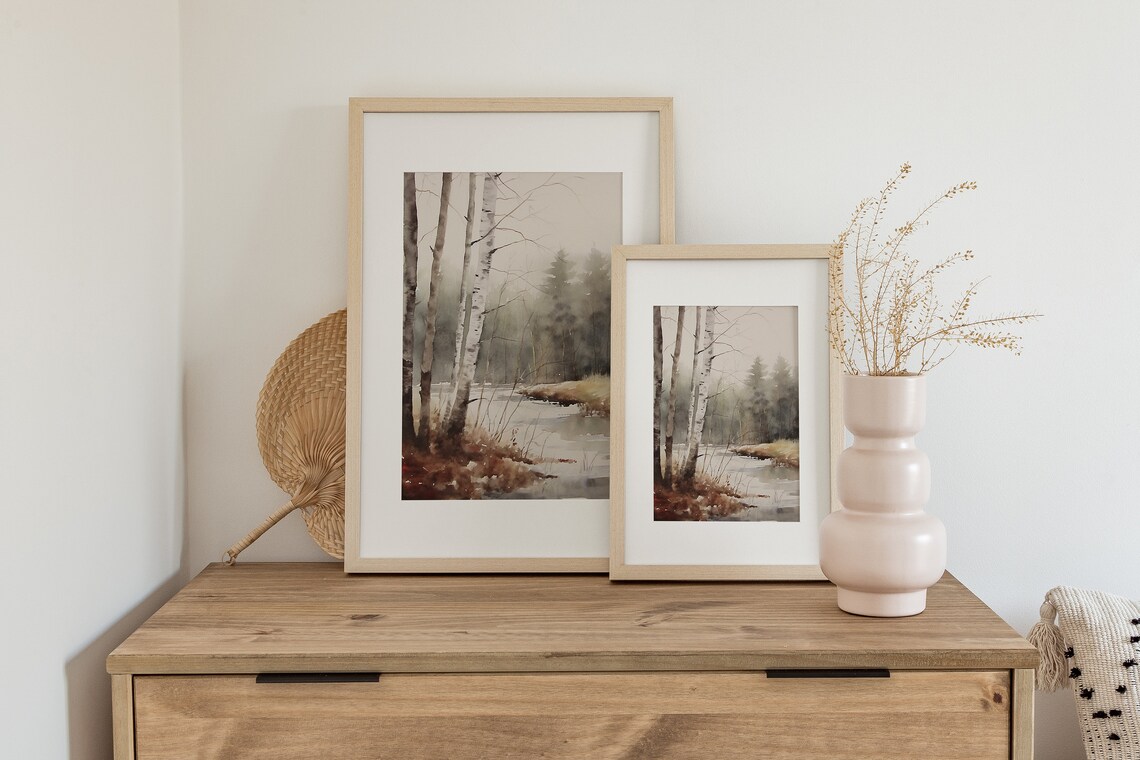 Winter Forest Aspen Landscape Watercolor Art Print - Image 2