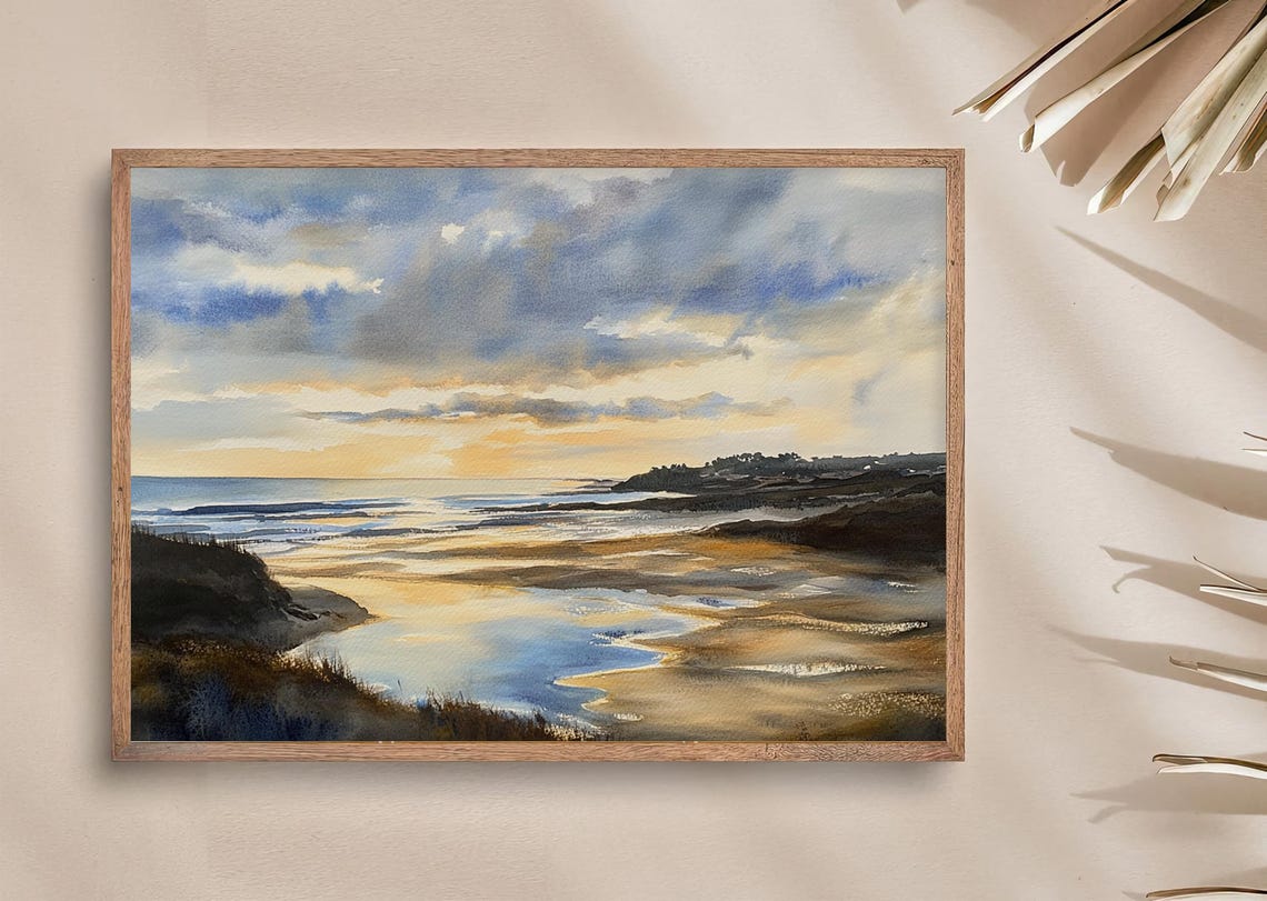 Golden Sunset Over a Peaceful Coastal Estuary Watercolor Poster - Image 3