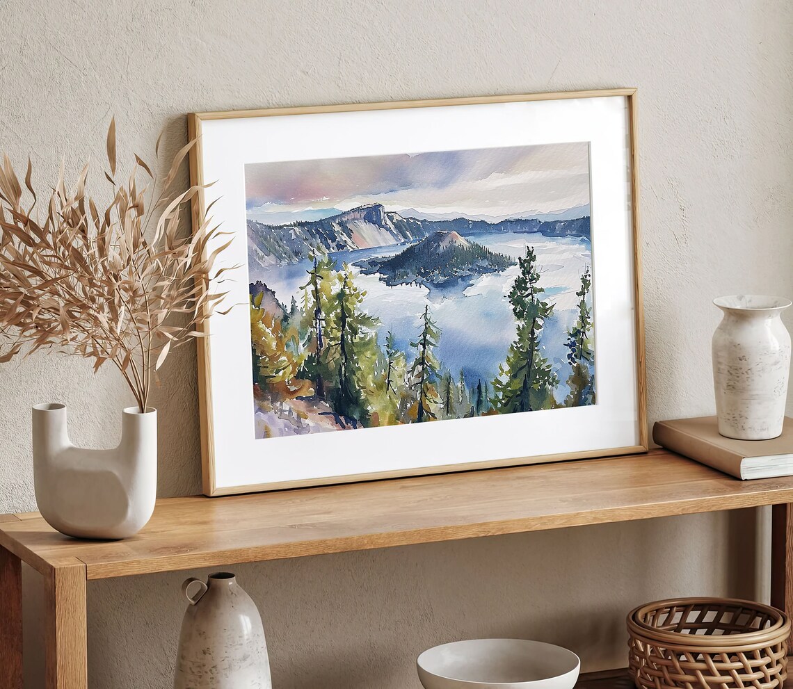 Crater Lake National Park Watercolor Art Print, Oregon - Image 5