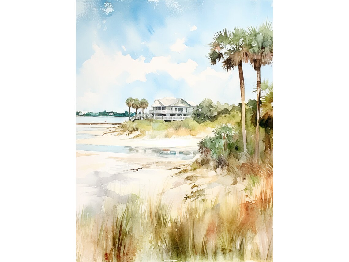 Isle Of Palms Watercolor Art Print, Charleston Coast