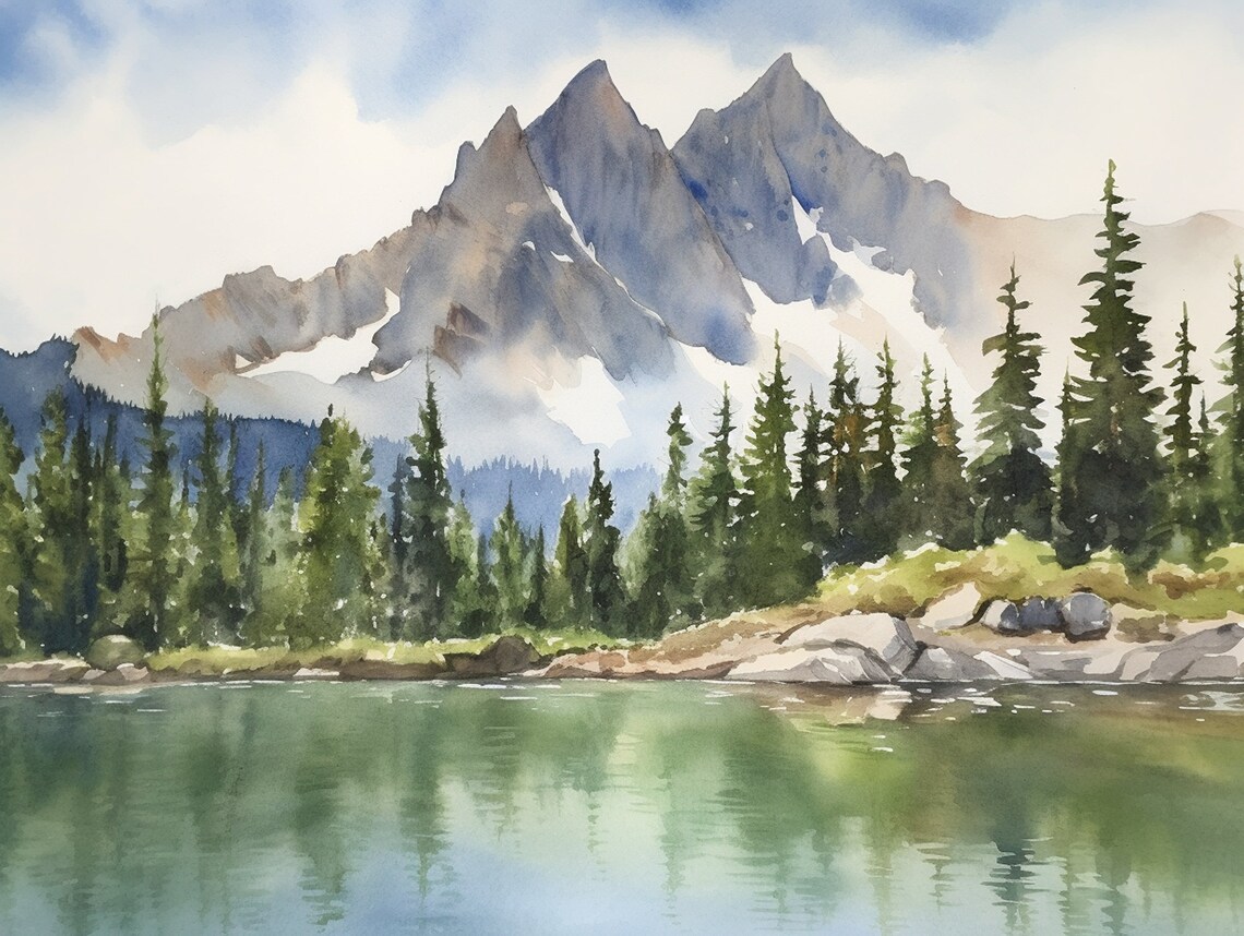 Sawtooth Range Watercolor Art Print, Idaho Landscape