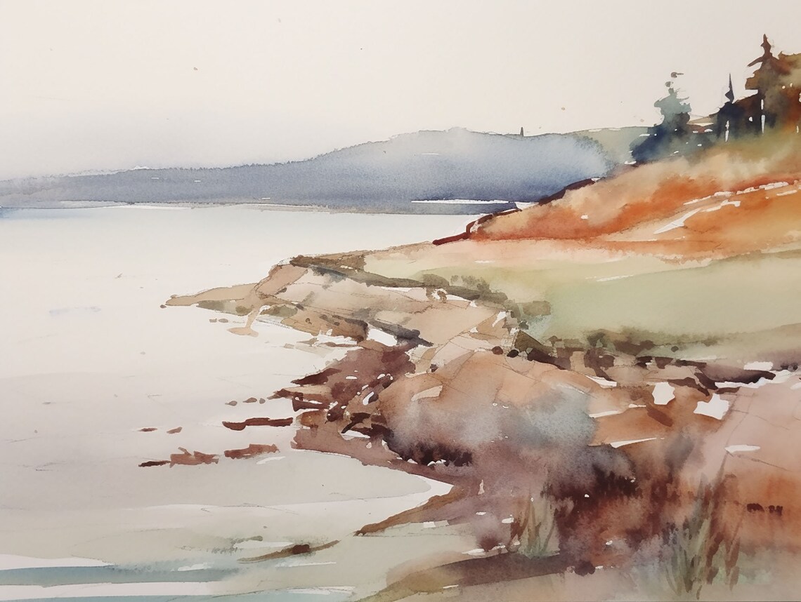 Lake Superior Watercolor Landscape Art Print