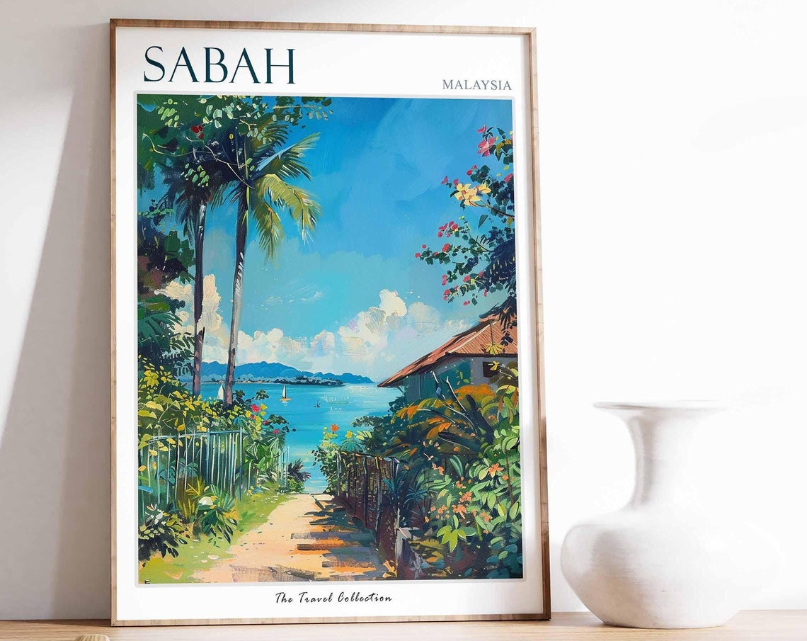 Sabah Poster Malaysia Travel Print Malaysian Decor Asia Travel Poster Asian Wall Art Botanical Print Sabah Gift Sabah Travel Poster