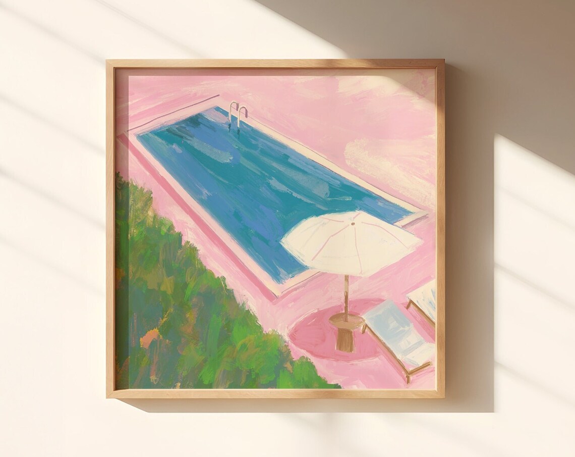 Swimming Pool Print, Maximalist Modern Eclectic Art