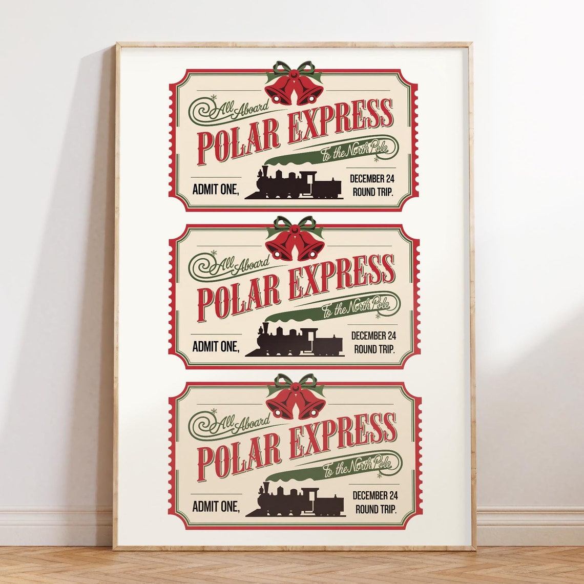Polar Express North Pole Vintage Ticket Trio Script Holiday Poster - Image 4