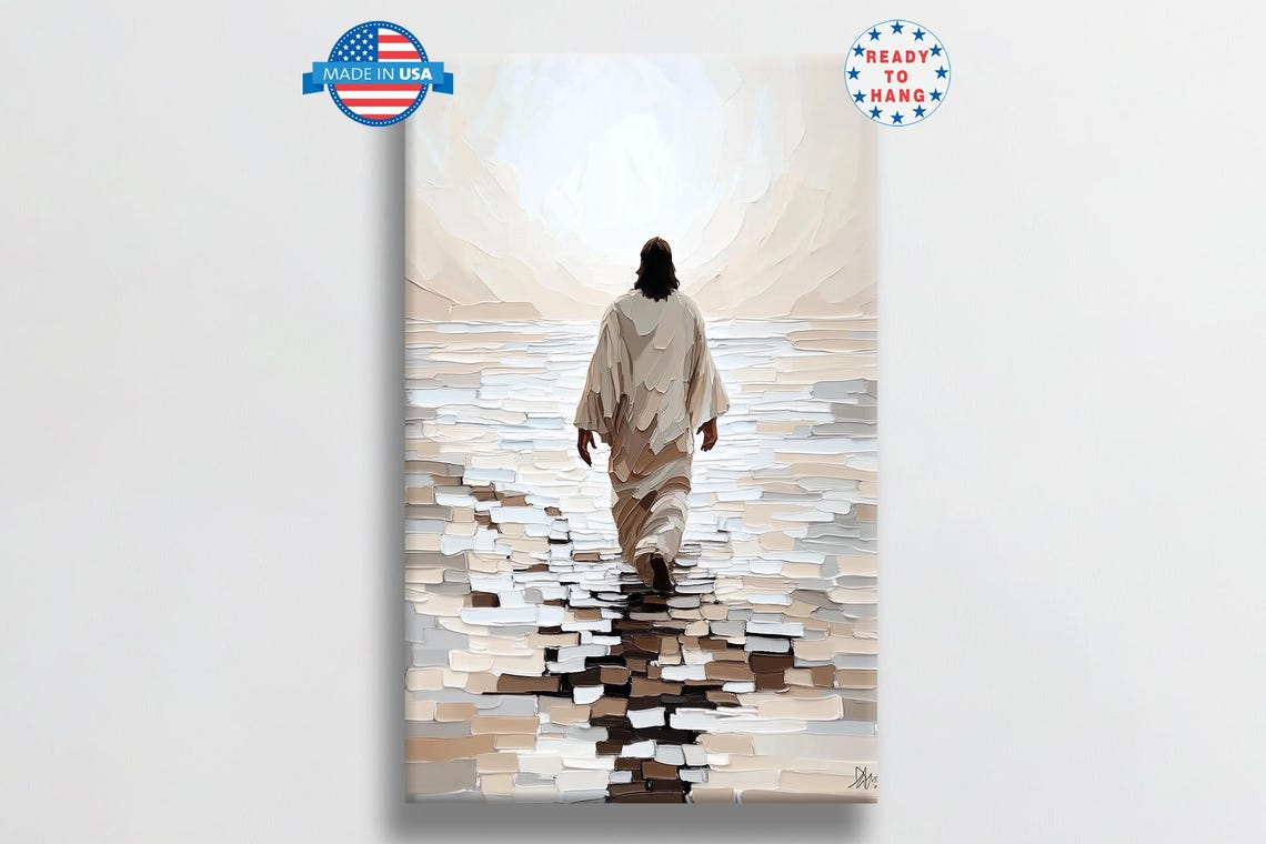 Jesus Walking Away On Water Textured Earth Tone Mosaic Poster